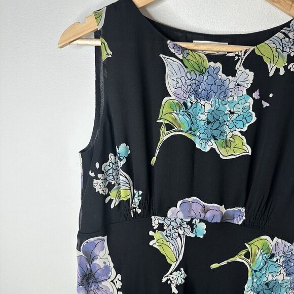 Talbots Vintage Dress Black Fairy Romantic Floral 100% Silk MIDI Sleeveless Sz 6 - Picture 3 of 13